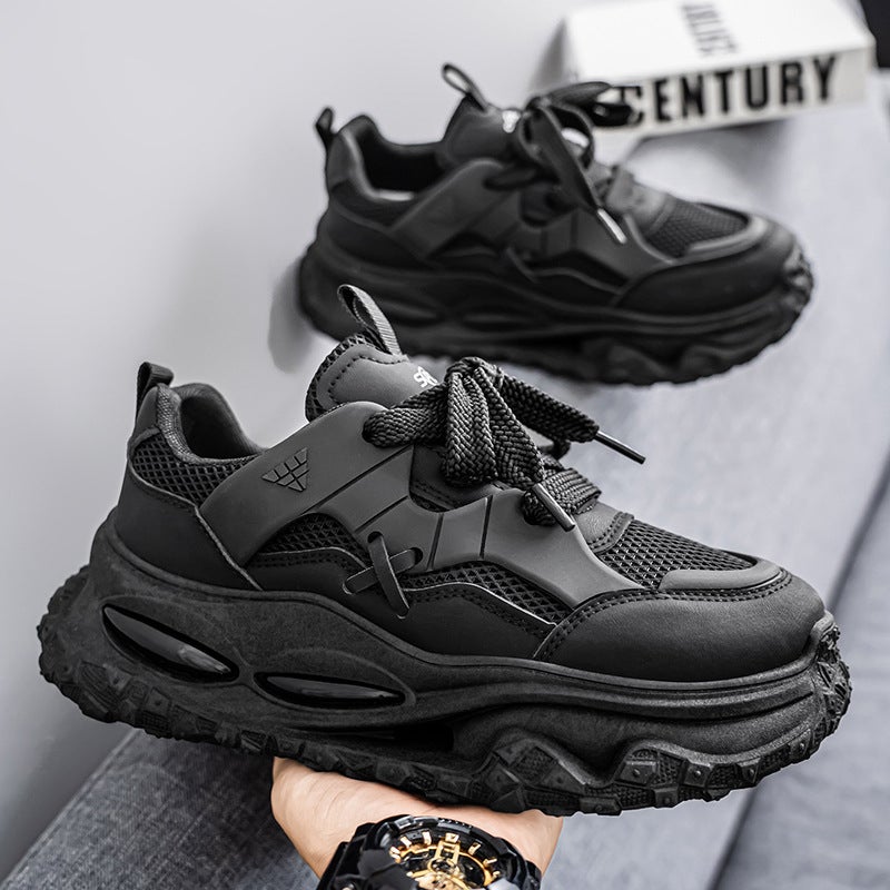 Trendy Fashion Dad Shoes Mesh Breathable Men'S Shoes Thick-Soled Black High-End Handsome Street Style Trendy Shoes - Image 3